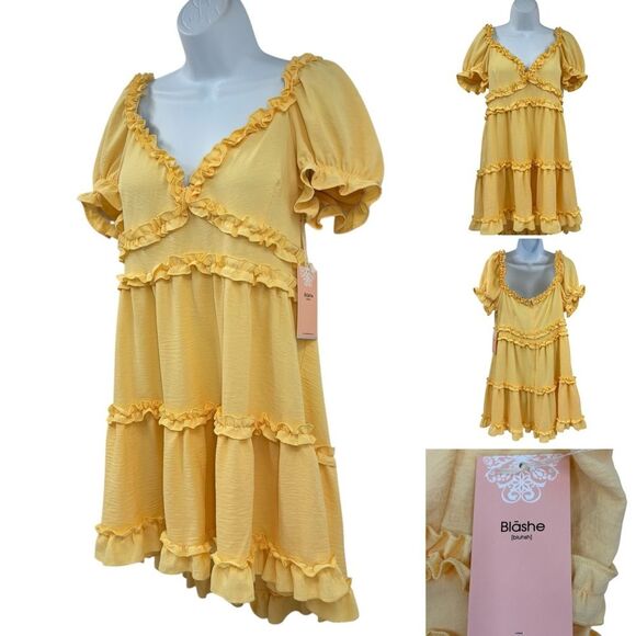 Blashe Butter Yellow Ruffle Dress Sz. XL - Picture 1 of 9